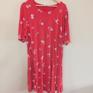 Old Navy Floral Dress Womens 3X Plus Red Orange Daisy Print Short Sleeve Casual